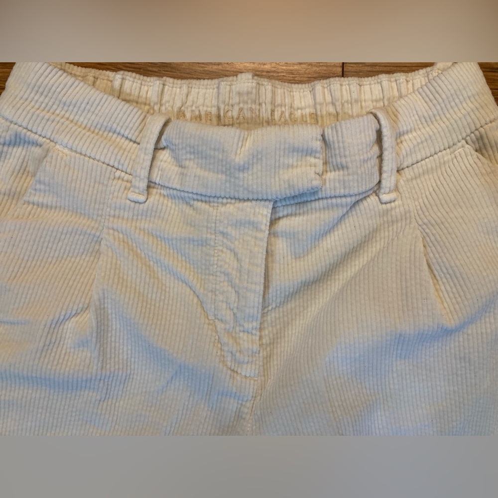 American Eagle 00 Corduroy Off Cream Off White Baggy Wide Leg Stretch - Picture 5 of 12